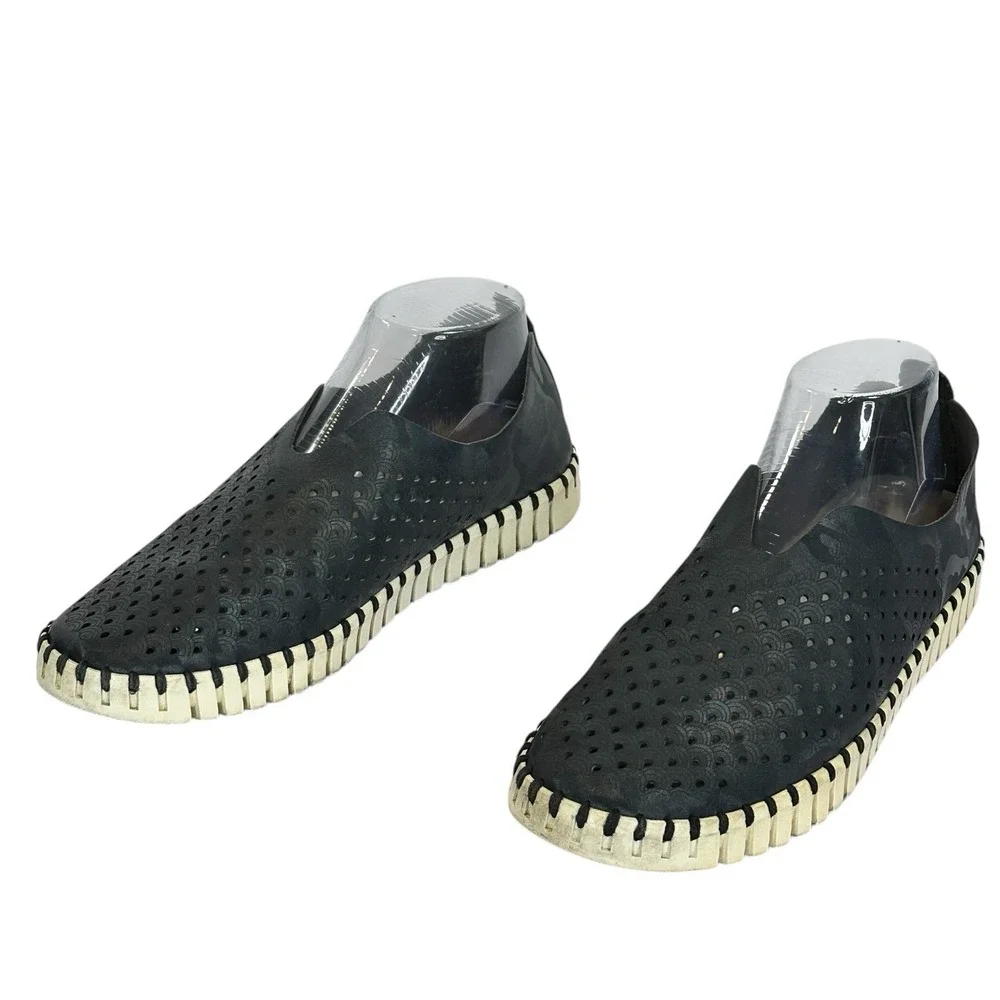Ilse Jacobsen Tulip Slip On Shoes Women EU 40 US 9 Black Perforated Comfort